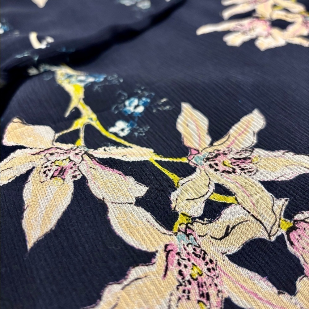 Paige Sahar Cold Shoulder Flutter Silk Navy Blue Floral Lined Dress Size Small - Picture 8 of 9